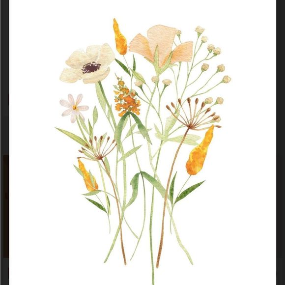 Wildflower Delicate Watercolor Tan Green Bouquet Digital Art Print - Picture 3 of 3